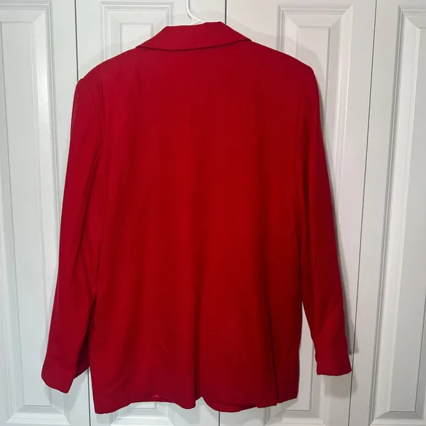 Savannah Blazer Womens 12 Red Pure Wool Single Button Vtg USA Made Holiday Suit - Image 4