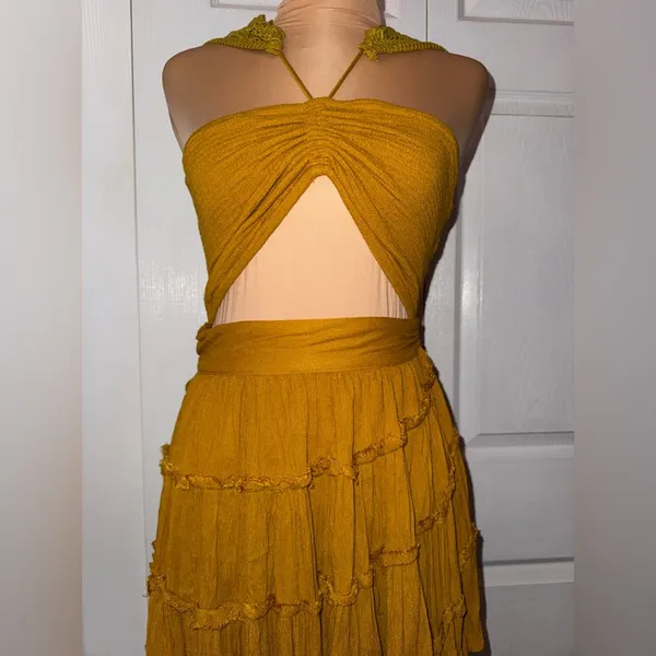 Free People Yellow Mustard Endless Summer Hot Dang Mini‎ Dress Size Medium NWOT - Image 3