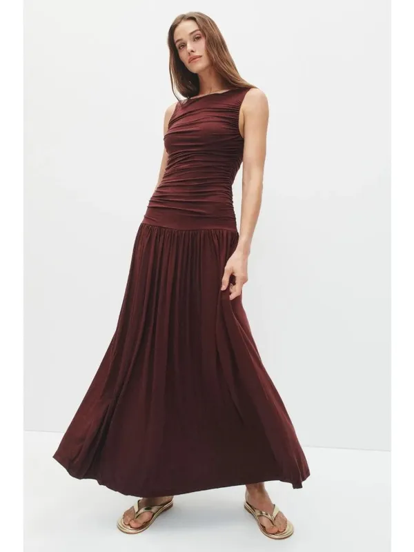 Summer Away Patmos Dress in Dark Walnut Small Womens Long Maxi - Image 12