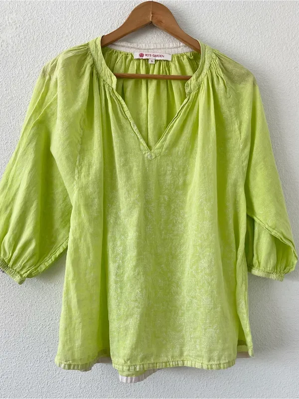 Ro’s Garden Green Floral Peasant Oversized Balloon Sleeve Blouse - Image 2