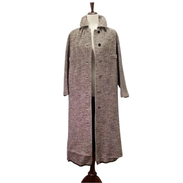 Vintage 1950s Tweed Maxi Coat Small Brown Hand Tailored Dumas California - Image 3