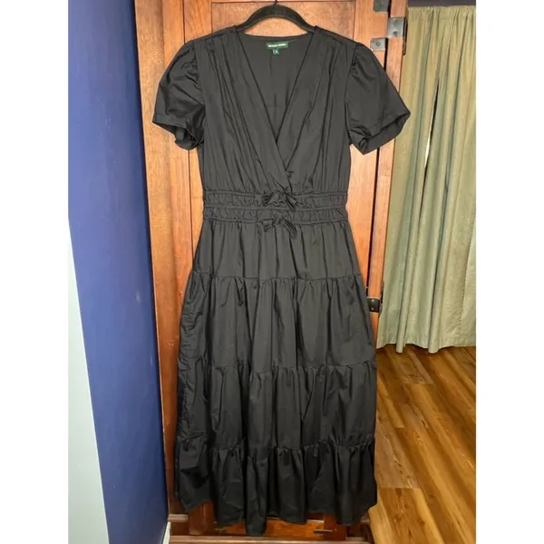 Meadow Rhodes Black Midi Dress Puff Sleeve Boho Cottagecore Prairie Coastal S - Image 2