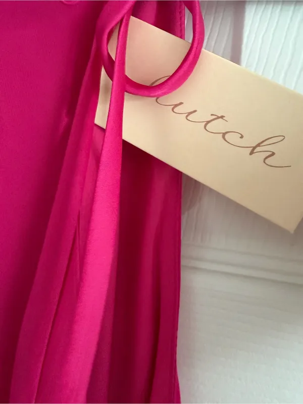Hutch Mari Dress Hot Pink Fuchsia Halter Neck Satin Midi Dress NWT Size Large - Image 3