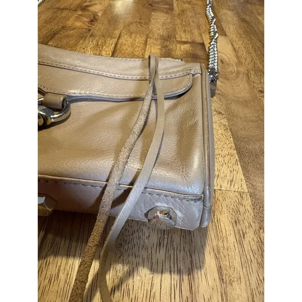 REBECCA MINKOFF Mini M.A.C. Crossbody Beige Tan Leather Studded Silver Moto Boho - Image 3