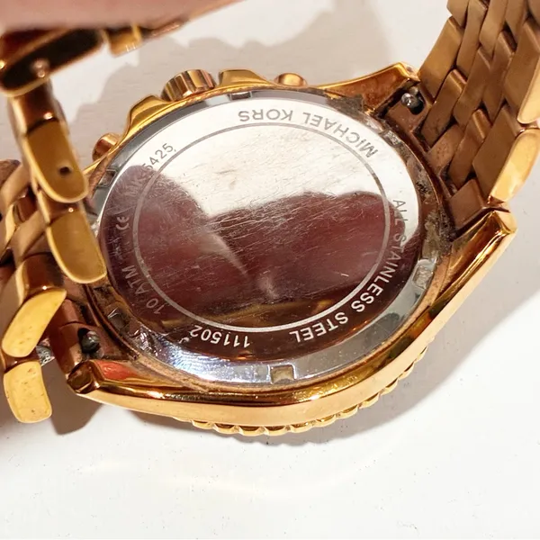 MICHAEL KORS‎ ROSE GOLD TONE STEEL CHRONOGRAPH CRYSTALS GLITZ WATCH Large Face - Image 4