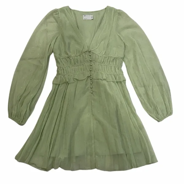 ASOS Sage Green Dobby Pleated Mini Dress Fairycore Forest Pixie Vibe NWT Size 4 - Image 7