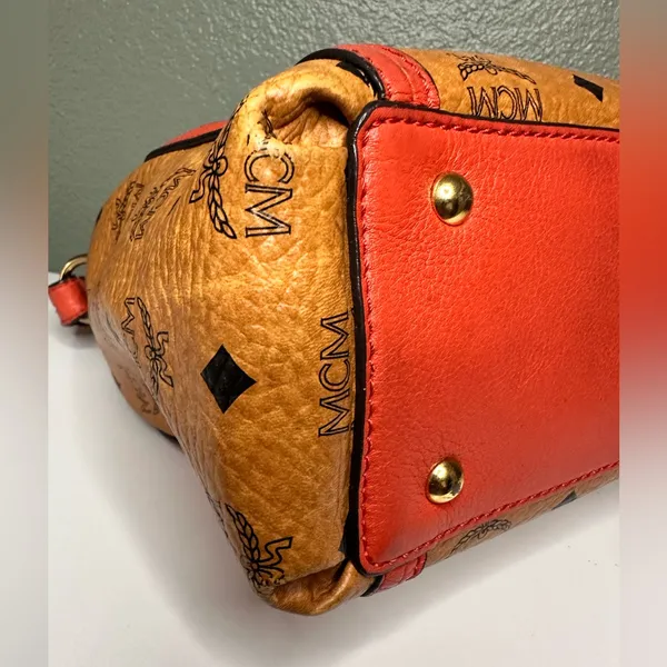 MCM Orange and Tan Monogram Satchel - Image 7