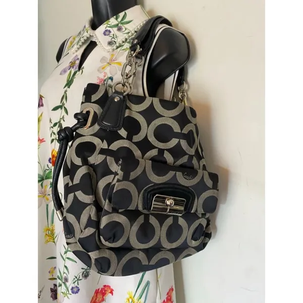 Coach Women's Large Black Tan Fabric Tote Bag - Image 5