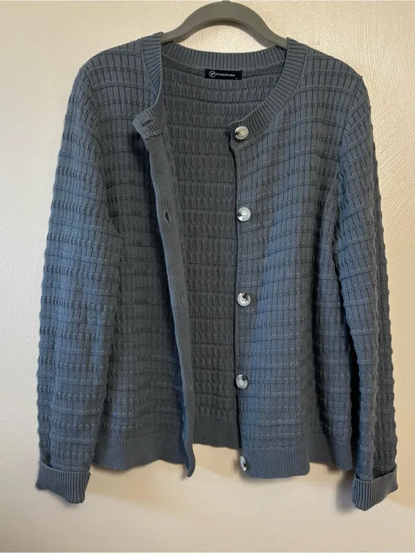 Pretty Garden Womens Cardigan Sweater 100% Cotton Button Down Pattern Gray Large - Image 4