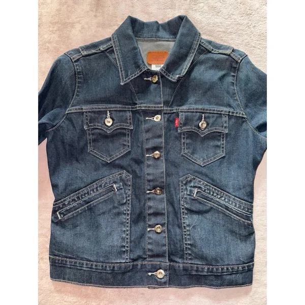 Vintage Y2K Levi's Dark Wash Denim Jacket‎ Junior Size Medium - Image 2