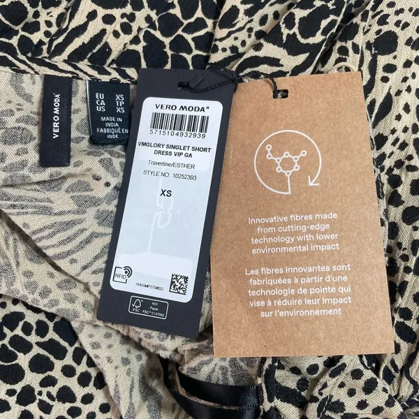 Vero Moda Women Safari‎ Animal Print Singlet Dress XS Tan Tiered Boho Summer - Image 8