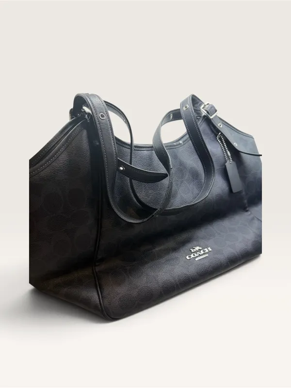 Coach Black Meadow Shoulder Bag in Signature Canvas Dual Straps Brown Interior - Image 2
