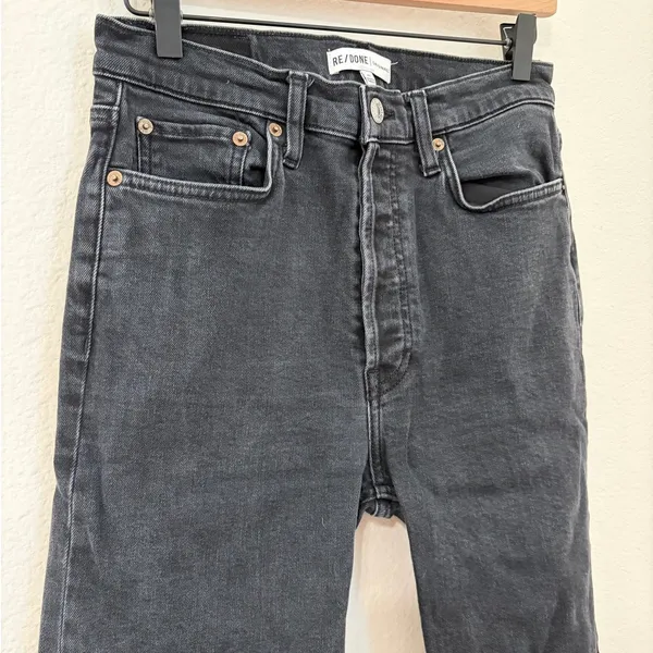 Re/Done Jeans Women's Size 29 Black Denim High Waisted Button Fly Straight Leg - Image 2