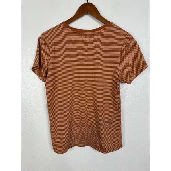 Pact Organic Cotton V-Neck Striped T-Shirt Rust Orange White Womens Medium - Image 2