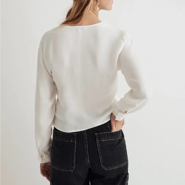 Madewell Brushed Ruched-Front Long Sleeve V Neck Top in Lighthouse Sz 0‎ NEW - Image 2