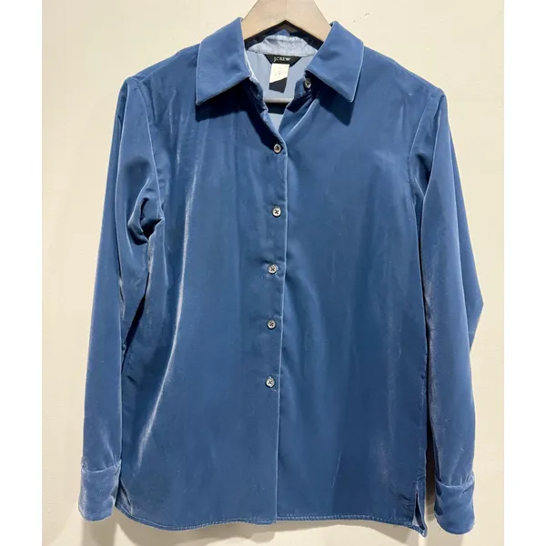 Vintage J.Crew Blue Velvet Button Down Shirt XS Made in Hong Kong - Image 4