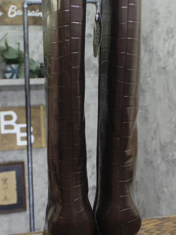NWT INC International Concepts Knee High Boots Kitten Heels Brown Croc 7M - Image 6
