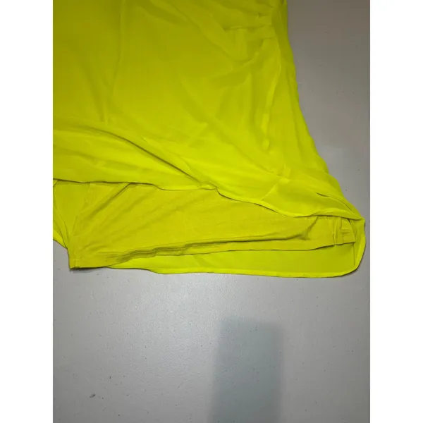 Bebe Neon Yellow Draped Bodycon Shift Dress Large Sleeveless Asymmetric Hem‎ - Image 10