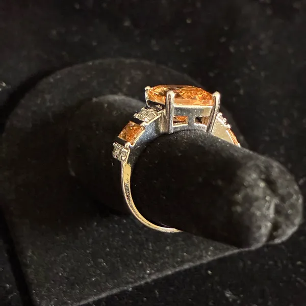 Emerald-Cut Yellow Stone Cocktail Ring with Sparkling Accents size 7 - Image 3