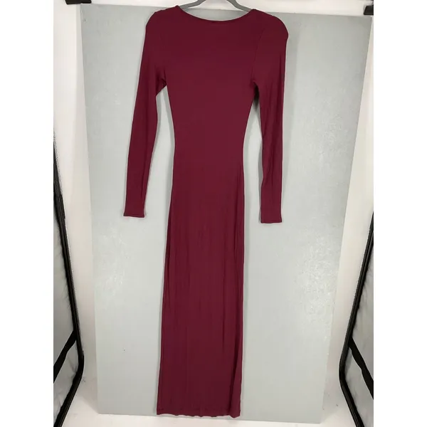 SKIMS Women Maxi Dress Burgundy Ribbed Soft Lounge Scoop Neck S - Image 3