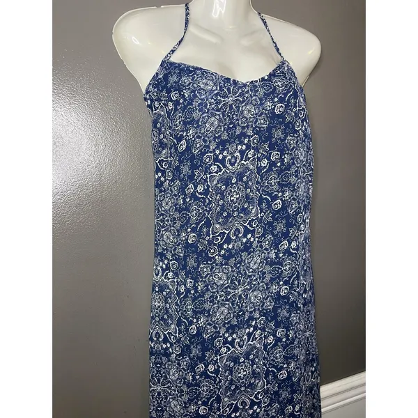 Lulus Dress Womens Medium Blue Paisley Slip Maxi Backless Strappy Sundress - Image 4