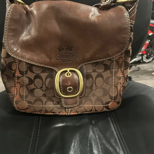 Coach Brown Leather and Canvas Shoulder Bag - Image 7