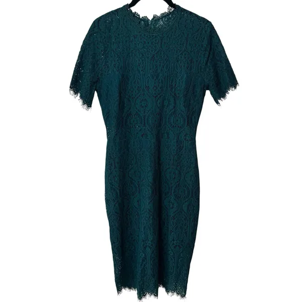 Lulus Remarkable Forest Green Sheer Lace Short Sleeve‎ Lined Dress Event Party M - Image 2