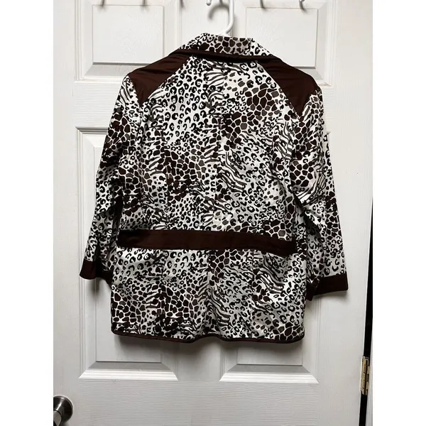 D.R. by David Rodriguez‎ Women Medium Mixed Animal Print 3/4 Sleeve Blazer Brown - Image 4