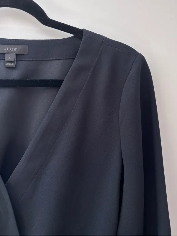 J.Crew Drapey Crepe Faux Wrap Top Blouse Black Size 8 Tailored Elegant Office - Image 7