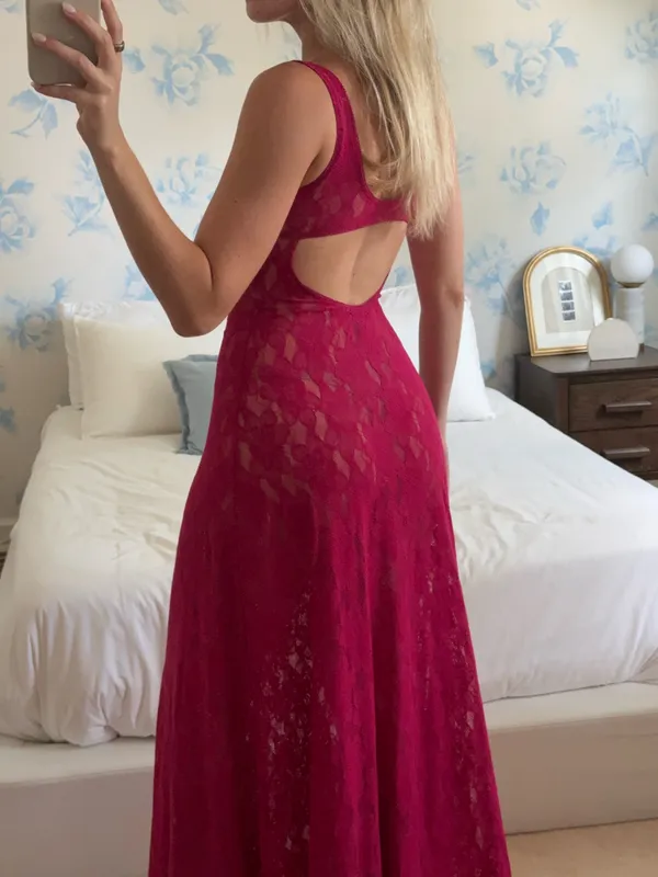 Naked Wardrobe Dress Pink Magenta Maxi Lace Sheer - Image 4