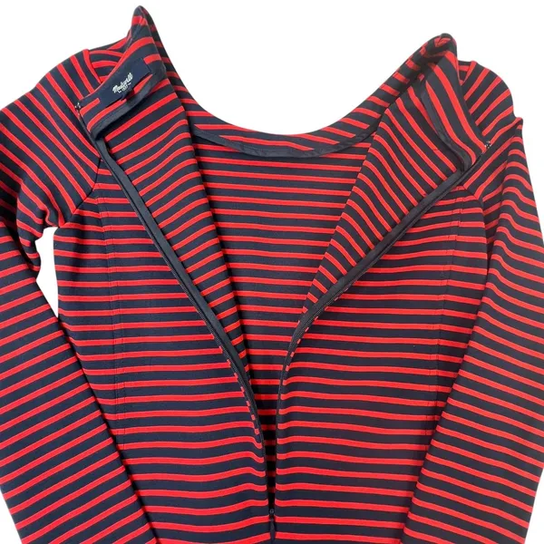 Madewell Mini Dress Shift Long Sleeve Striped Knit Crew Neck Red Navy‎ Women XS - Image 6