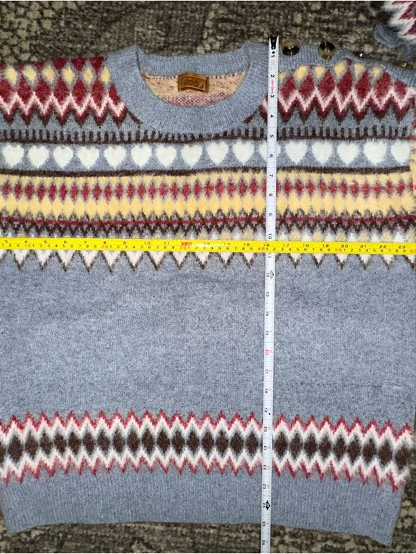 POL Women’s Size S Gray Yellow Maroon Fair Isle Crewneck Oversized Sweater - Image 7