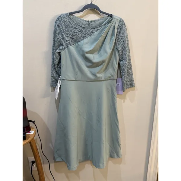 JS Collections Women Asymmetrical Lace-Trim 3/4 Sleeve‎ Fit & Flare Dress Size 8 - Image 12