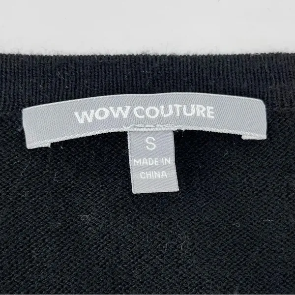 WOW Couture Fitted Ribbed V-Neck Fine‎ Gauge Sweater Black S - Image 5