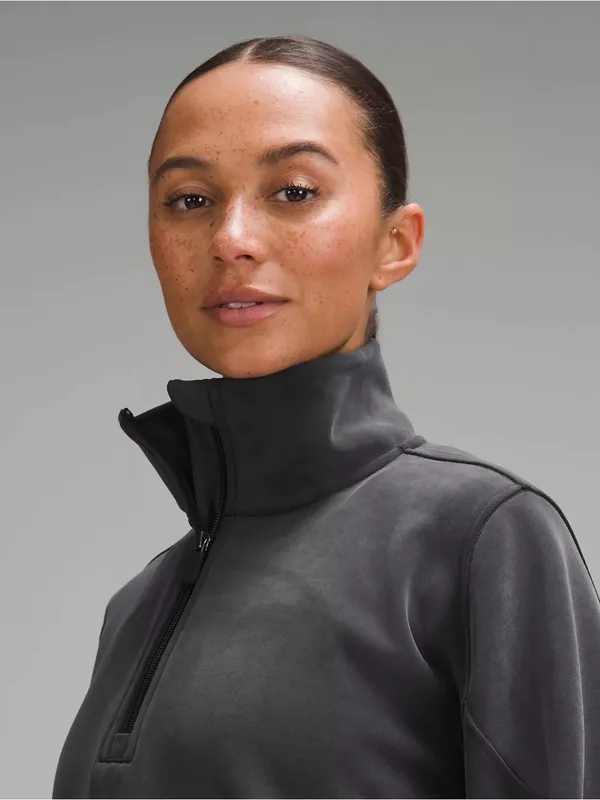 Lululemon Black Brushed Softstreme Half Zip Pullover Size 4 Square Dot - Image 3