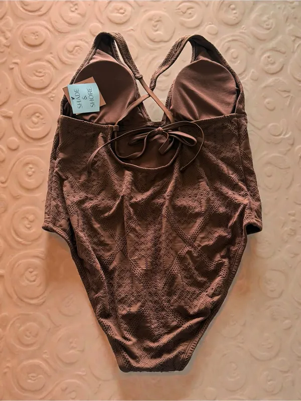 Shade & Shore Brown Textured One-Piece‎ Swimsuit - Image 2