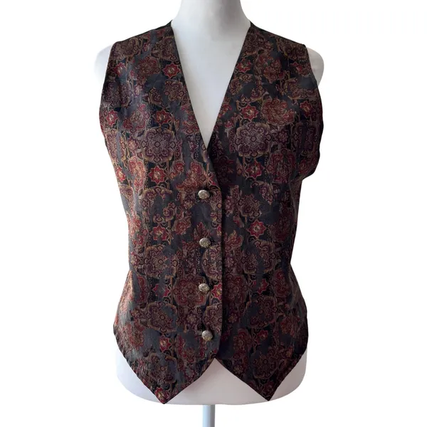 Vintage ‘90s Sostanza Contemporary Apparel Black & Red V-Neck Button Front Vest - Image 3