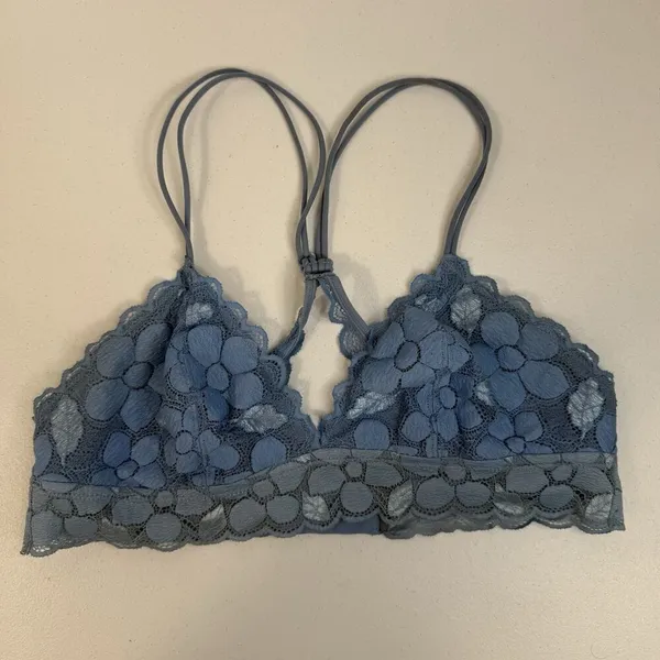 Aerie L Large Lace Bralette‎ Bra Wireless Blue Racerback Pullover Lightly Lined - Image 2