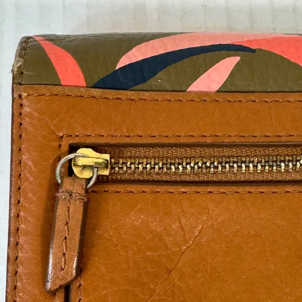 Fossil Tan Orange Leather Tri Fold Wallet Women’s Accessories Abstract Spring - Image 7