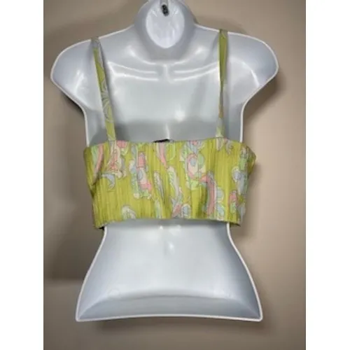 ZARA Crop Top Small‎ Green Abstract Paisley Bustier Ribbed Summer Boho Retro Y2K - Image 4