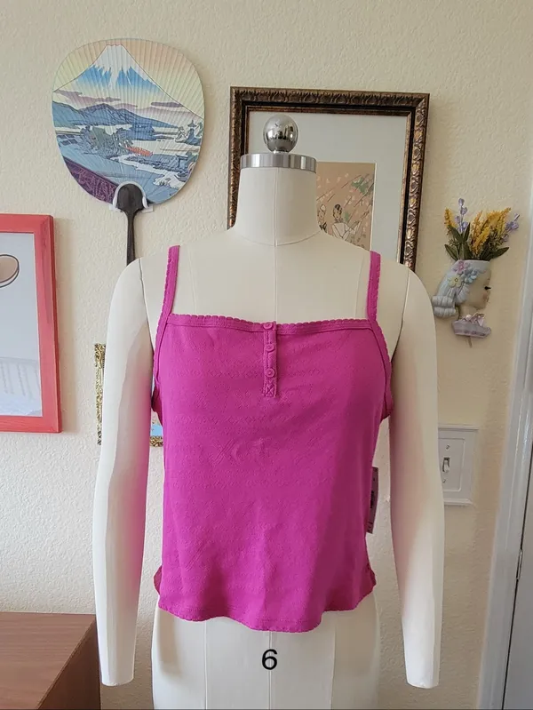 NWT PINK Pointelle Henley Cami in Pink Fire - Image 3