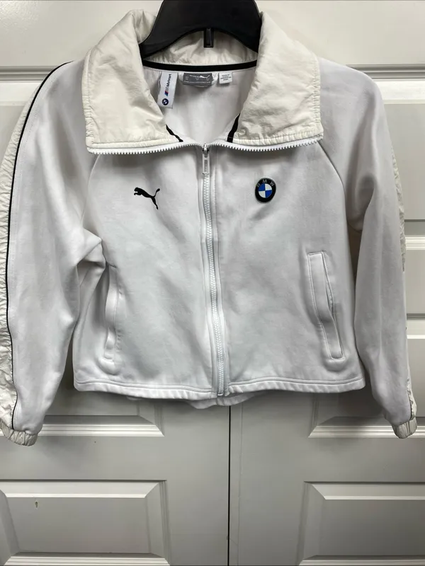 PUMA Jacket Womens BMW Motorsport Full Zip Pockets Racing Crop XS White Extra S - Image 7