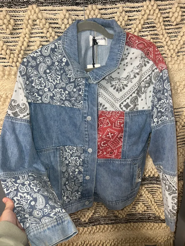 Anthropologie Faria Patchwork Denim Trucker Jacket - Image 5