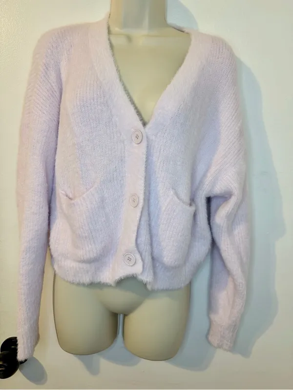 Forever 21 Soft Fuzzy Knit Cropped Cardigan XL Light Pink - Image 2
