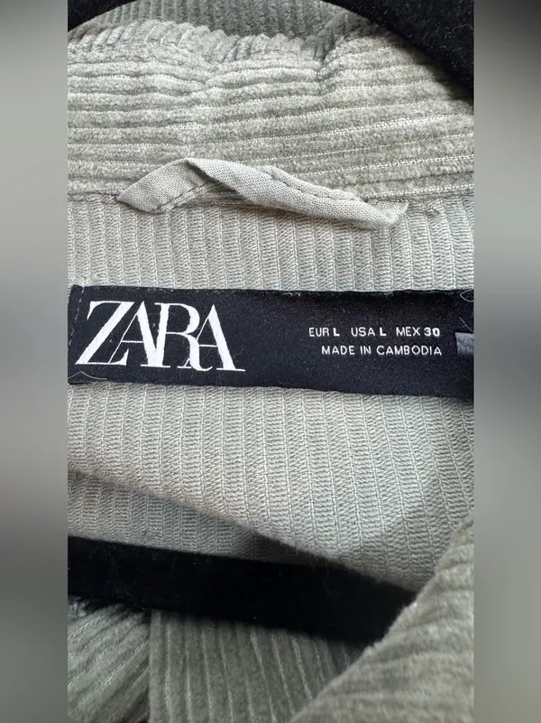 Zara Jacket Corduroy Overshirt Olive Green Women Size Large Oversized - Image 7
