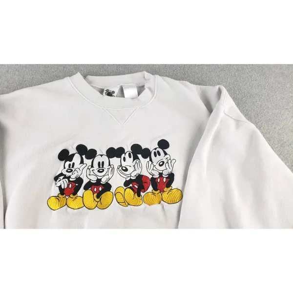 Vintage Mickey Mouse Embroidered Crewneck Sweatshirt Sz XL White Disney Catalog - Image 3
