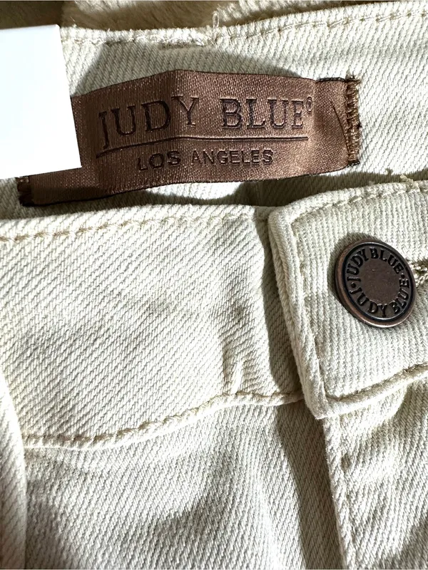 Judy Blue‎ High-Rise Distressed Wide-Leg Jeans in Cream Sz 15/32 - Image 7