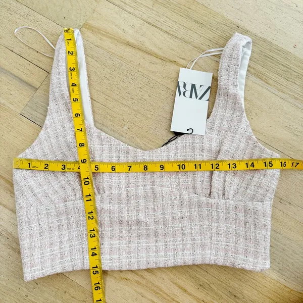 Zara light pink trendy tweed crop top NEW - Image 6