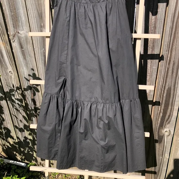 the Label Poplin Puff Sleeve Tiered Midi Dress Black - Size Small - Image 8