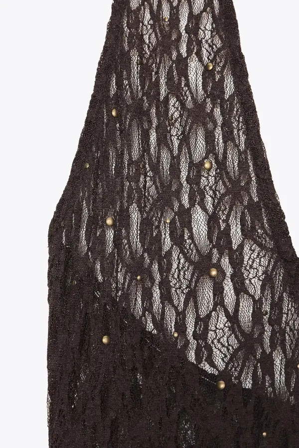 Zara Brown Lace Ruffled Crochet Halter Bohemian Summer Dress - Image 12